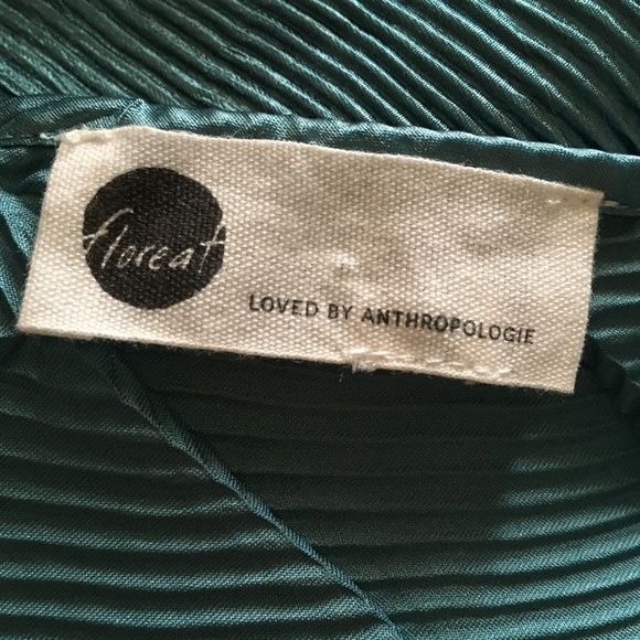 Floreat Anthropologie Teal Green Satin Plisse Pleat V Neck Tank S - Picture 5 of 5